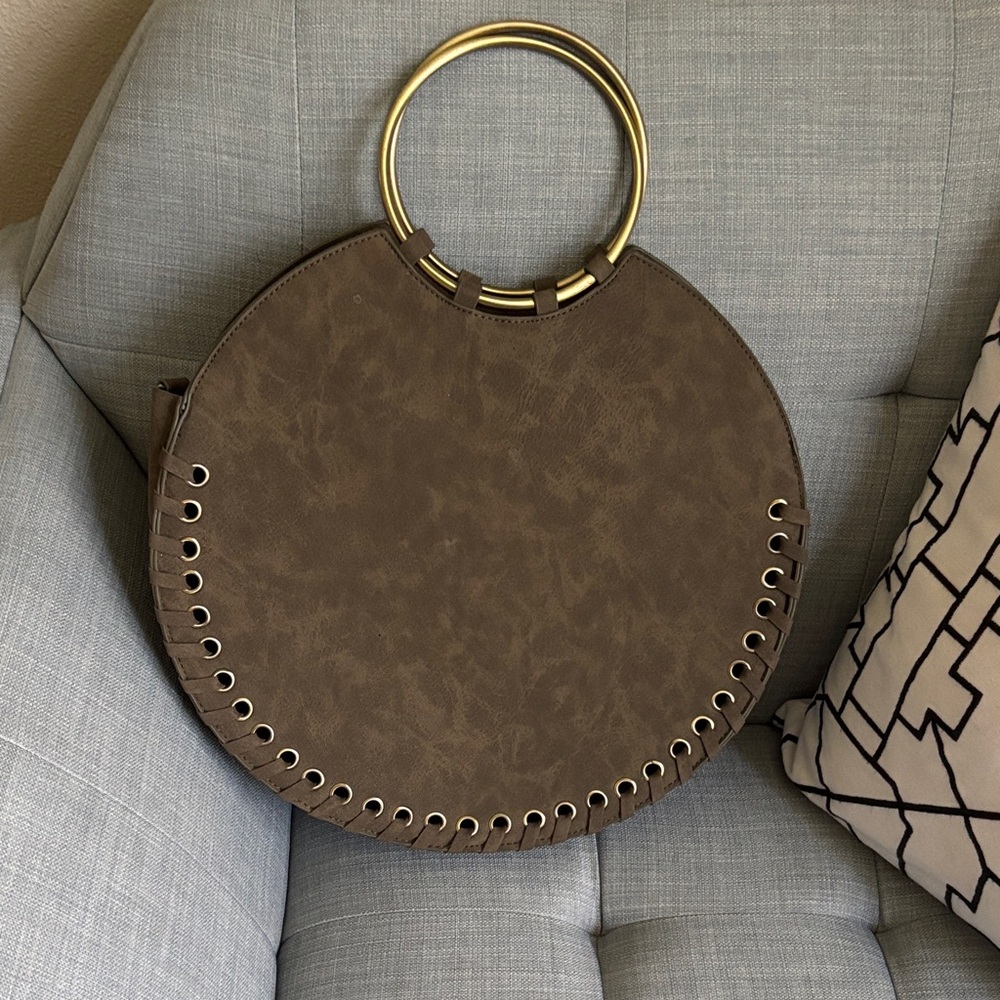 Anthropologie Boho Jungle Green Circular Women Bag with Gold Accents